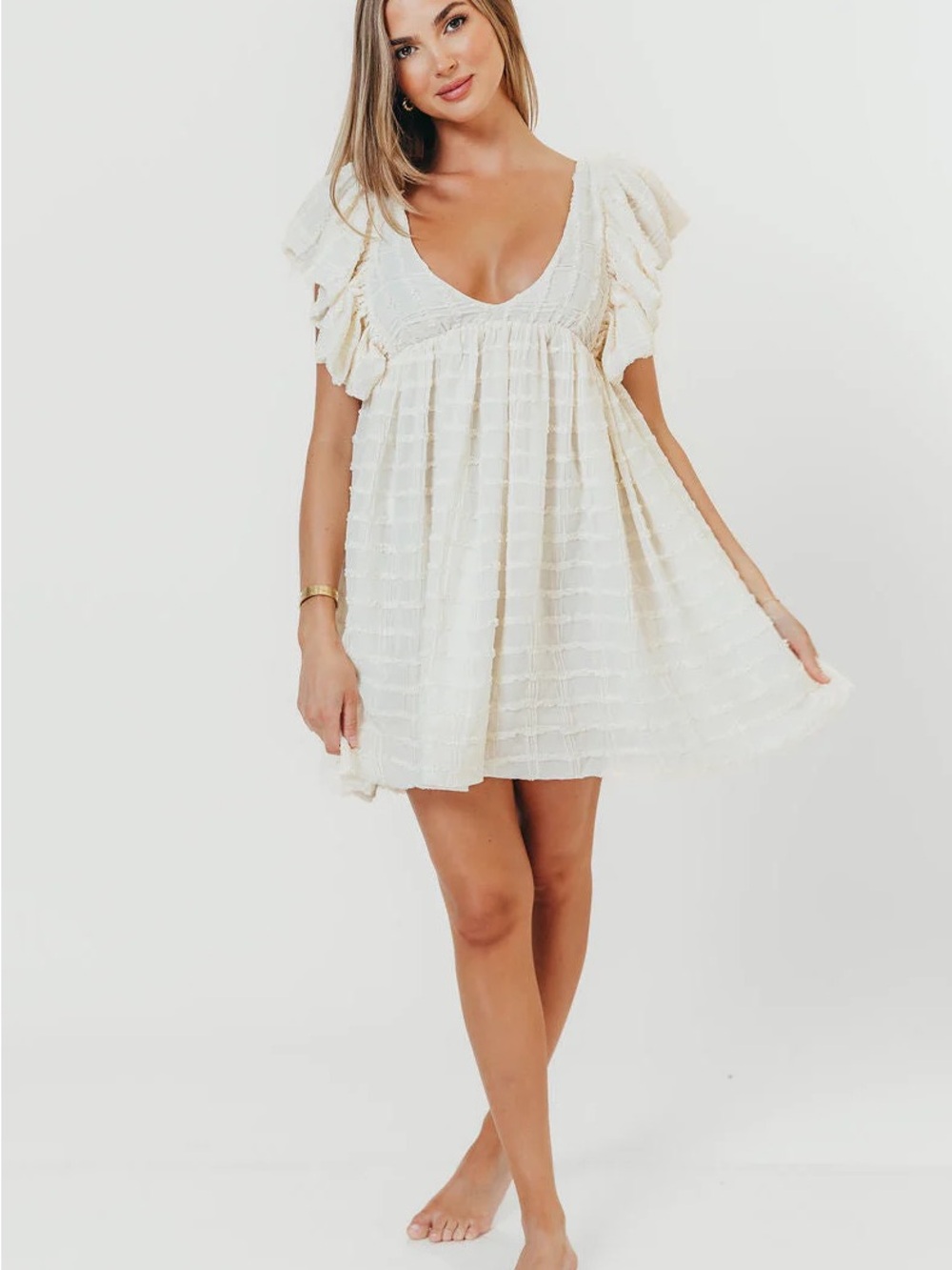 ✨ Storia Linden Flutter Babydoll‎ Mini Dress Cream Size Small